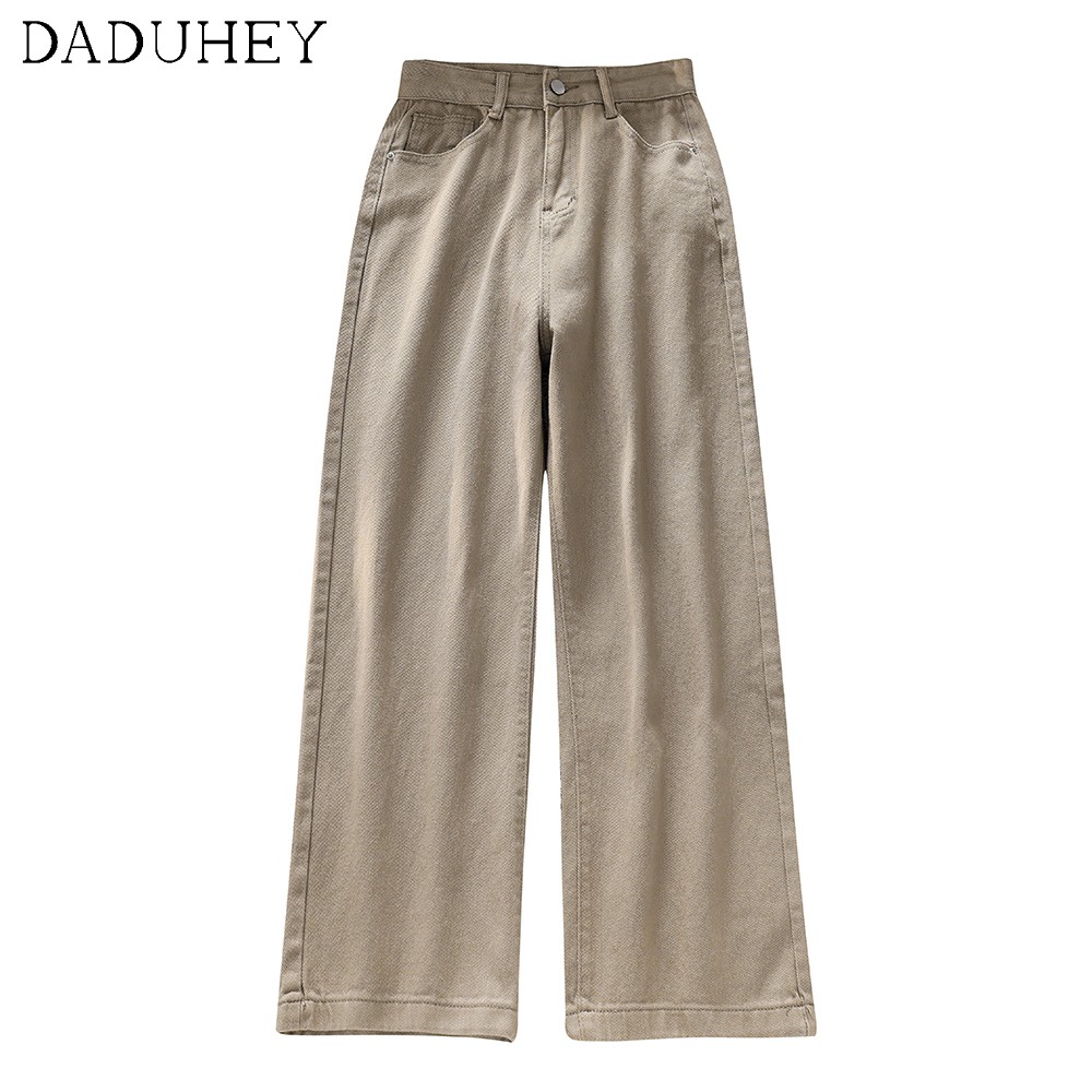 Daduhey Quần jean dài cạp cao ống rộng 6 màu cỡ S-5XL mới cho nữ