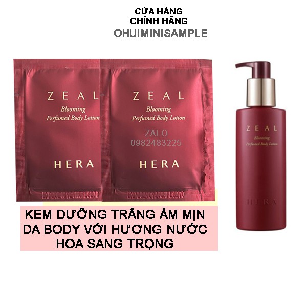 Gói sample kem dưỡng body Hera Zeal Blooming Perfumed Body Lotion 4ml giúp da trắng sáng ẩm mượt và thơm