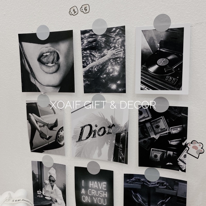 Set 9 tấm thiệp postcard màu đen decor phòng siêu xinh