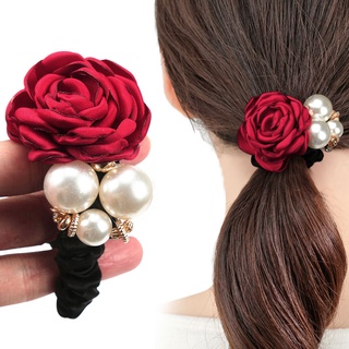 Dây cột tóc đính hoa hồng ngọc trai nhân tạo thời trang