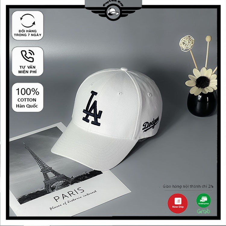 Mũ lưỡi trai LA Dodgers màu trắng logo thêu chỉ đen cá tính dành cho cả nam và nữ full hộp để làm quà tặng