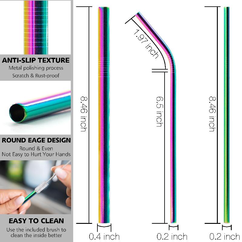 Bộ ống hút thẳng và cong ANAEAT bằng thép không gỉ 304 tái sử dụng được kèm bàn chải làm sạch cho tiệc tùng/quầy bar