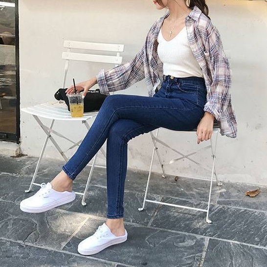 Quần jean bigsize skinny ống ôm body chất vải jean thun co dãn mạnh màu xanh đậm QJ007