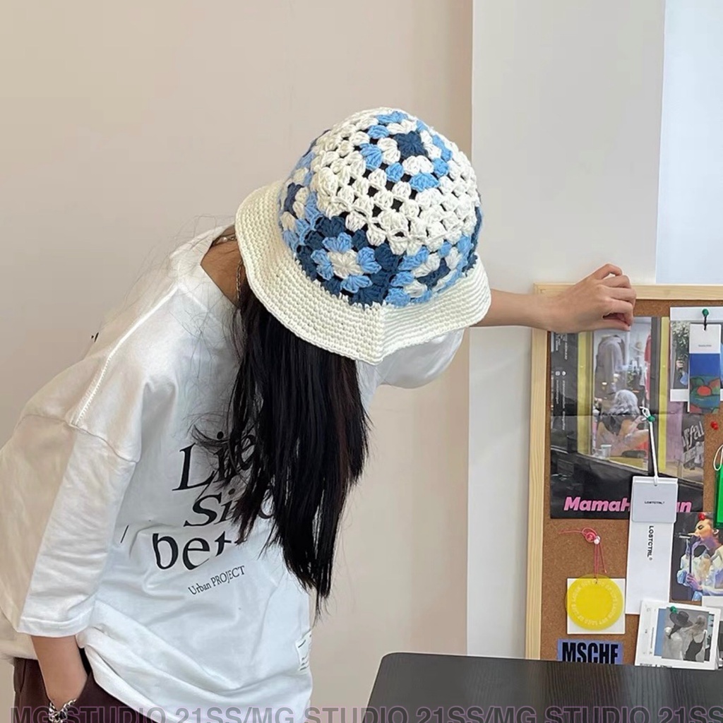 Mũ dệt kim MU GUA ZHI PIN (MG STUDIO) họa tiết hoa