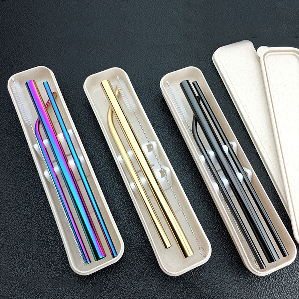 #Set 3 Ống Hút Dài Inox 304 Đủ Size Kèm Chổi Cọ Rửa Và HỘP CAO CẤP (Màu Bạc)
