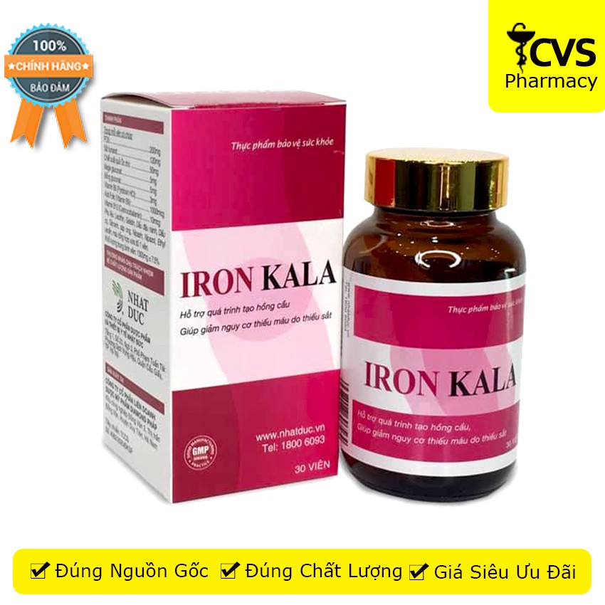 Viên Uống Iron Kala - Hỗ Trợ Quá Trình Tạo Hồng Cầu & Giảm Nguy Cơ Thiếu Máu (30 viên)