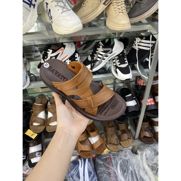 Dép da nam trung tuổi cho bố vàng bò svt 1