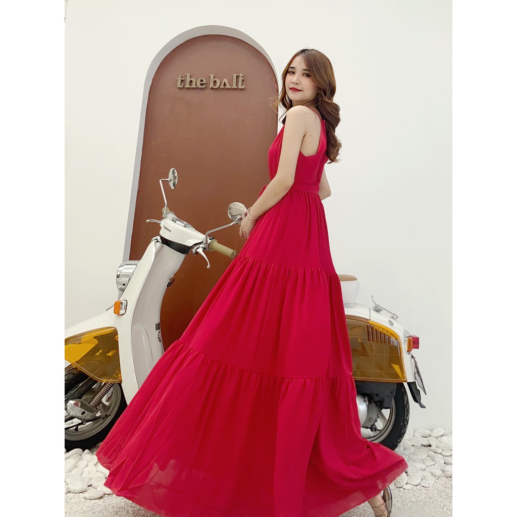 Váy maxi⚡𝗙𝗥𝗘𝗘 𝗦𝗛𝗜𝗣⚡ Đầm maxi 2 dây, dáng xoè phối đuôi cá tầng cách điệu, bo chun eo co dãn tốt, hàng QC cao cấp | BigBuy360 - bigbuy360.vn