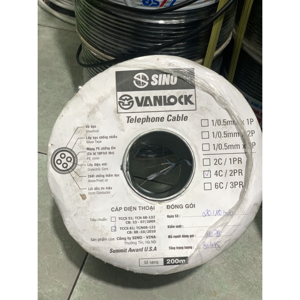 Dây Điện Thoại SiNo Cuộn 200m Dây Xám, Dây Đen 4R SiNo- Hàng Chính Hãng