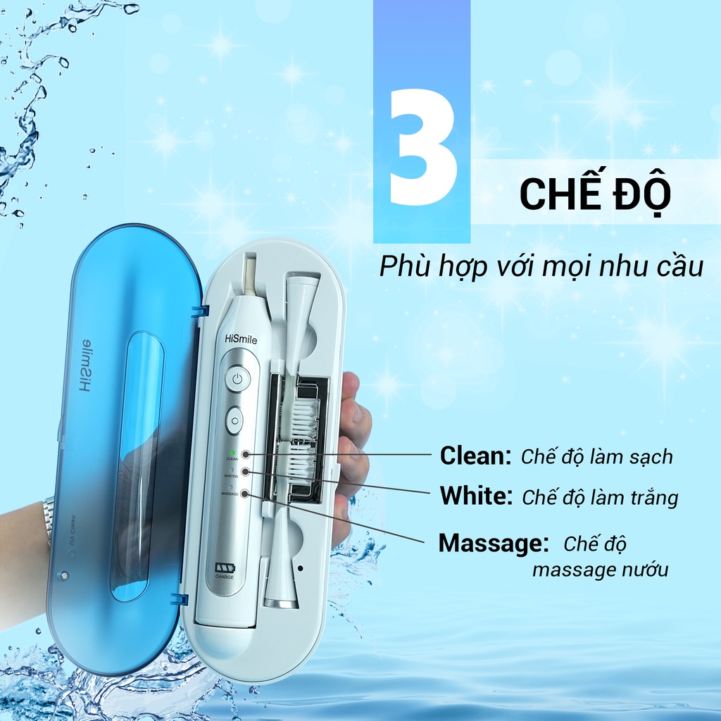 Bàn chải điện Hismile A600, UV kháng khuẩn, công nghệ sóng âm, bảo hành 1 đổi 1 1 năm