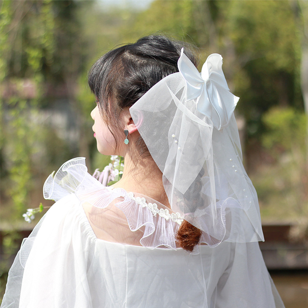 Khăn Voan Cài Tóc Cô Dâu Phối Nơ Xinh Xắn Độc Đáo