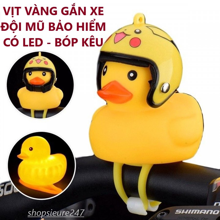 VỊT VÀNG GẮN XE ĐỘI NÓN BẢO HIỂM, CÓ LED, BÓP KÊU