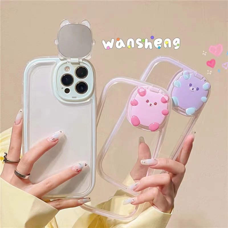 Ốp Điện Thoại Nắp Lật Mặt Gương Hình Gấu Sáng Tạo Cho iPhone 11 12 13 Pro XR XS MAX