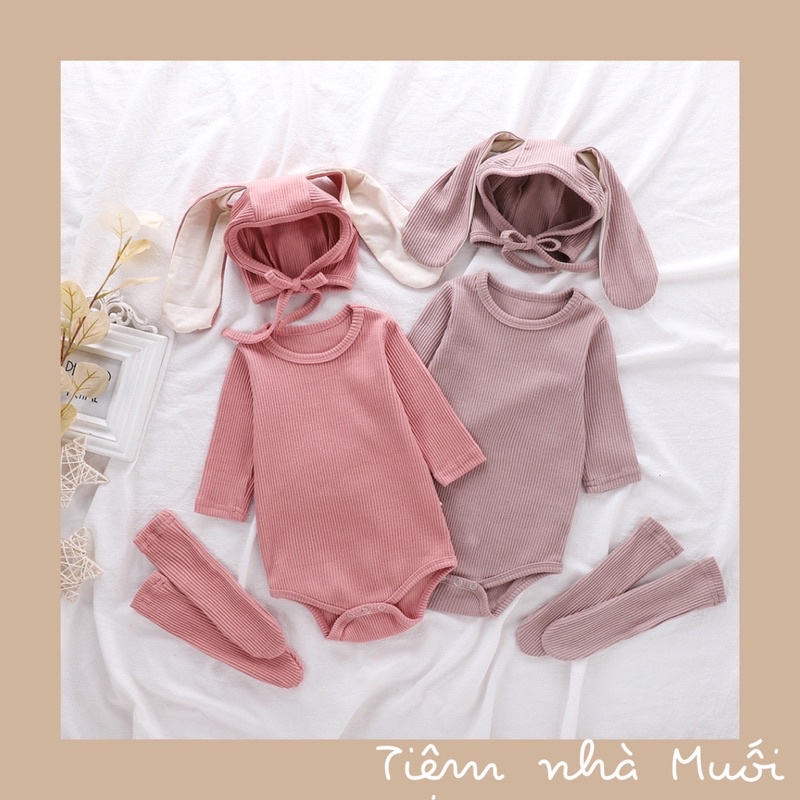 Bodysuit thỏ con kèm mũ-tất siêu đáng yêu phong cách Hàn cho bé 5-11kg