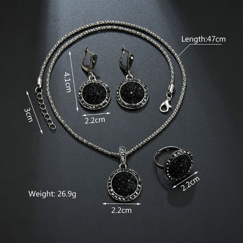 Bộ Vòng cổ + Nhẫn + Bông Tai Đính Đá Cổ Điển Cho Nam Và Nữ