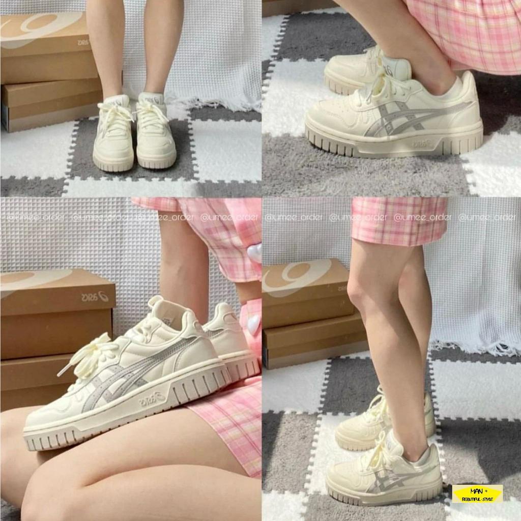 Giày nữ Asics Court màu trắng sữa vạch xám, giày thể thao nữ đi học cho học sinh, sinh viên cực hot 2023