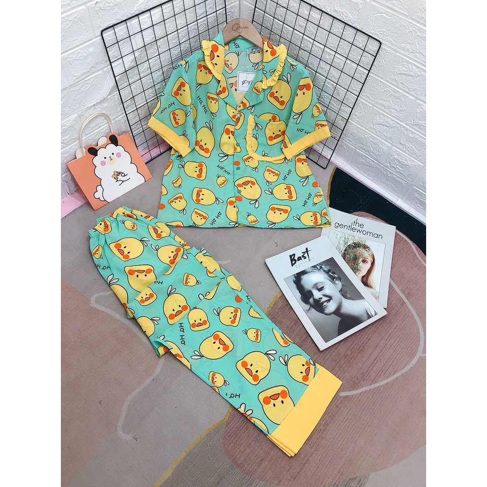 Đồ bộ pijama nữ tay ngắn quần dài lụa mango , lụa latin, lụa satin cao cấp mẫu tiêu thư phối bèo cổ sen hot sale giá rẻ