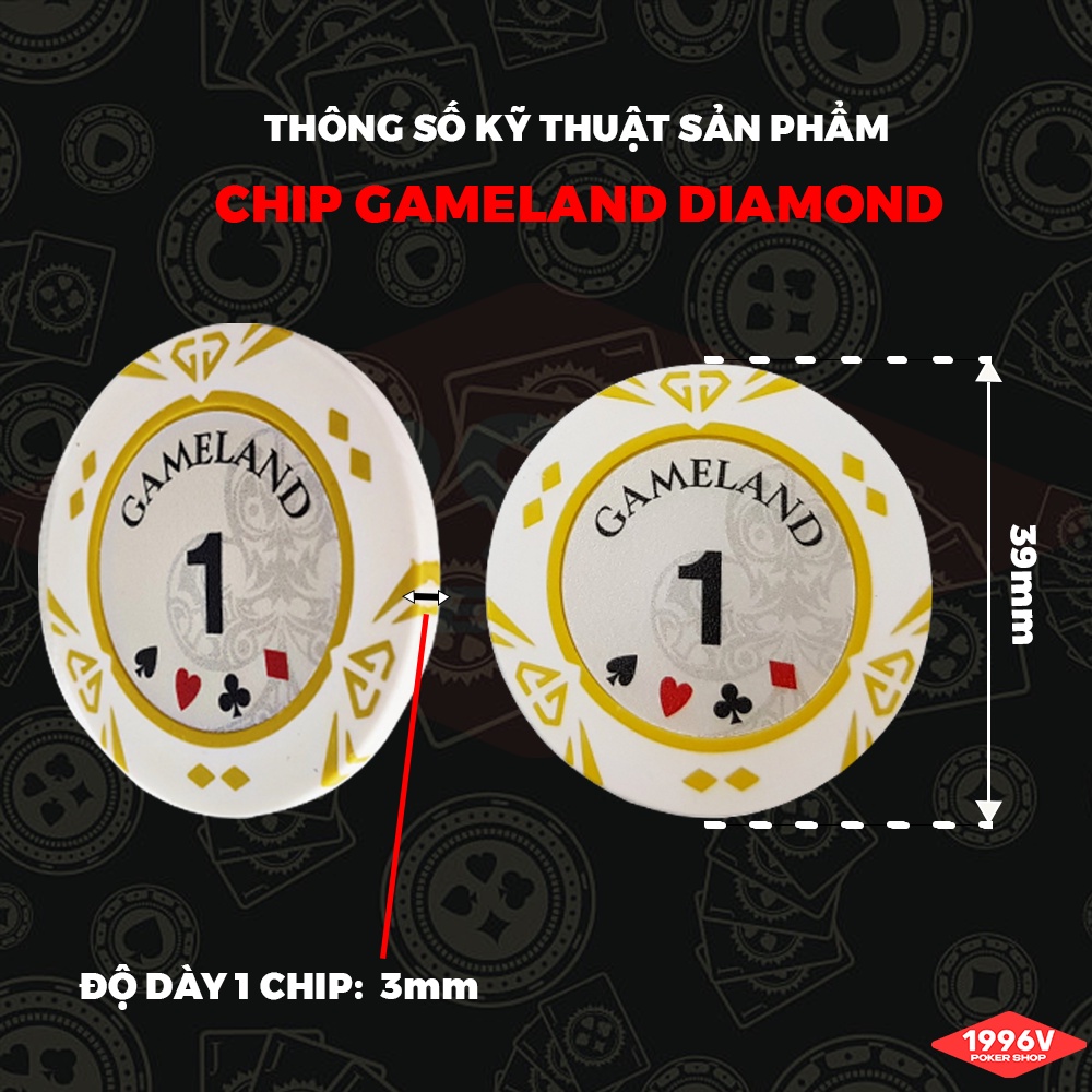 Vali 500 chip Poker có số, phỉnh poker Gameland Diamond chip set Pocker đất nung - 1996V Poker Shop