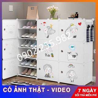 [NHIỀU LỰA CHỌN] TỦ NHỰA ĐỂ GIÀY DÉP LẮP GHÉP THÔNG MINH  (chia ô) CÔ GÁI
