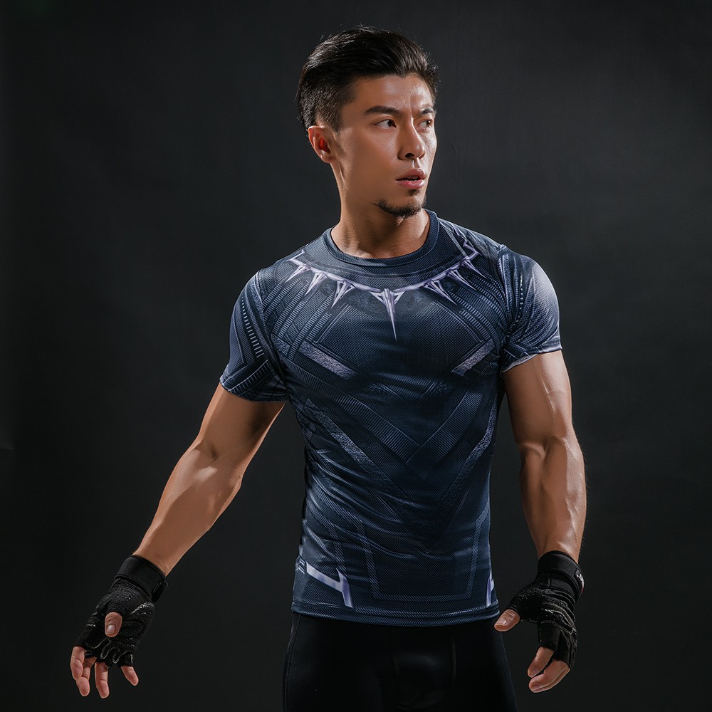 New 3D Printed Black Panther T-shirt Men Summer Fashion Short Sleeve T Shirt Compression Bodybuilding Men's Clothing Quick Dry