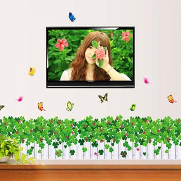 Decal dán tường hàng rào cỏ 3 lá ( dài 1m3)