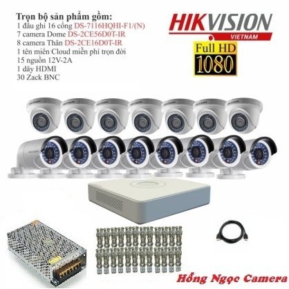 Trọn bộ 15 camera giám sát Hikvision TVI 2 Megapixel DS-2CE56D0T-IR-15 Full HD