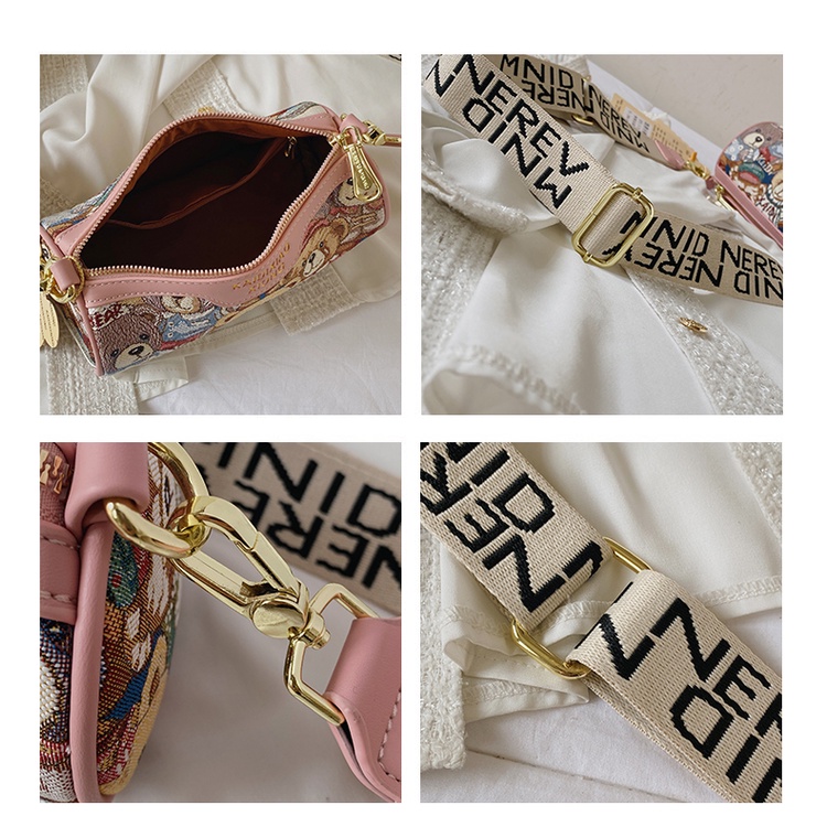 Túi Đeo Chéo Hình Trụ Cỡ Lớn In Họa Tiết Hoạt Hình Phong Cách Cổ Điển Thời Trang