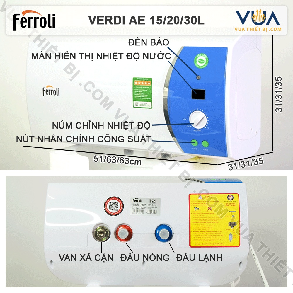 Ferroli Verdi Ae 30 lít – Bình Nóng Lạnh Gián Tiếp