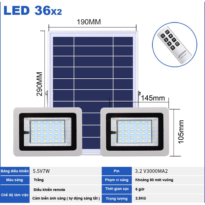 Đèn led năng lượng mặt trời 2 bóng 1 tấm pin cảm biến ánh sáng tự động sáng tắt Green Lighting SL-388