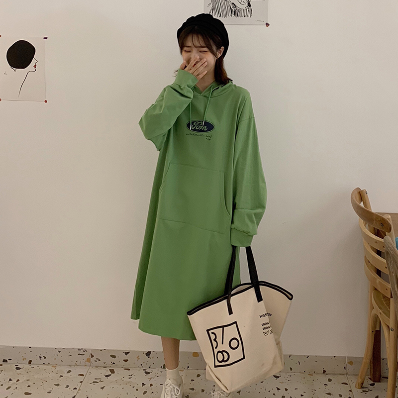 Đầm Hoodie Dáng Rộng Dài Quá Gối Thời Trang Mùa Thu Cho Nữ