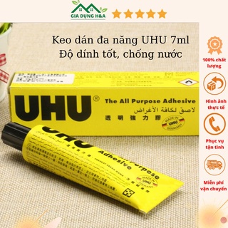 Keo dán vải,gỗ,nhựa,da, đa năng UHU 7ml siêu dính trong suốt, nhanh khô, mềm dẻo