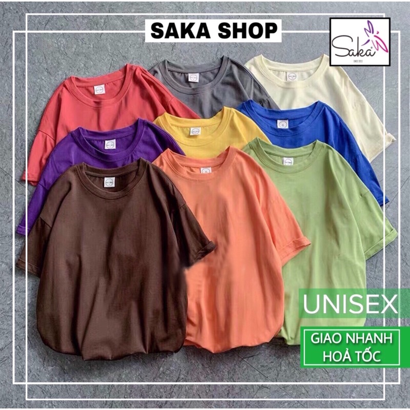 Áo thun tay lỡ trơn màu nam nữ dáng rộng cổ tròn unisex cotton dày dặn