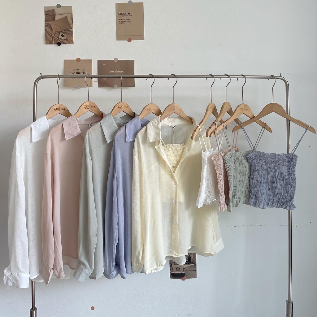 Set áo sơ mi kèm áo dây tone màu patel Hàn Quốc