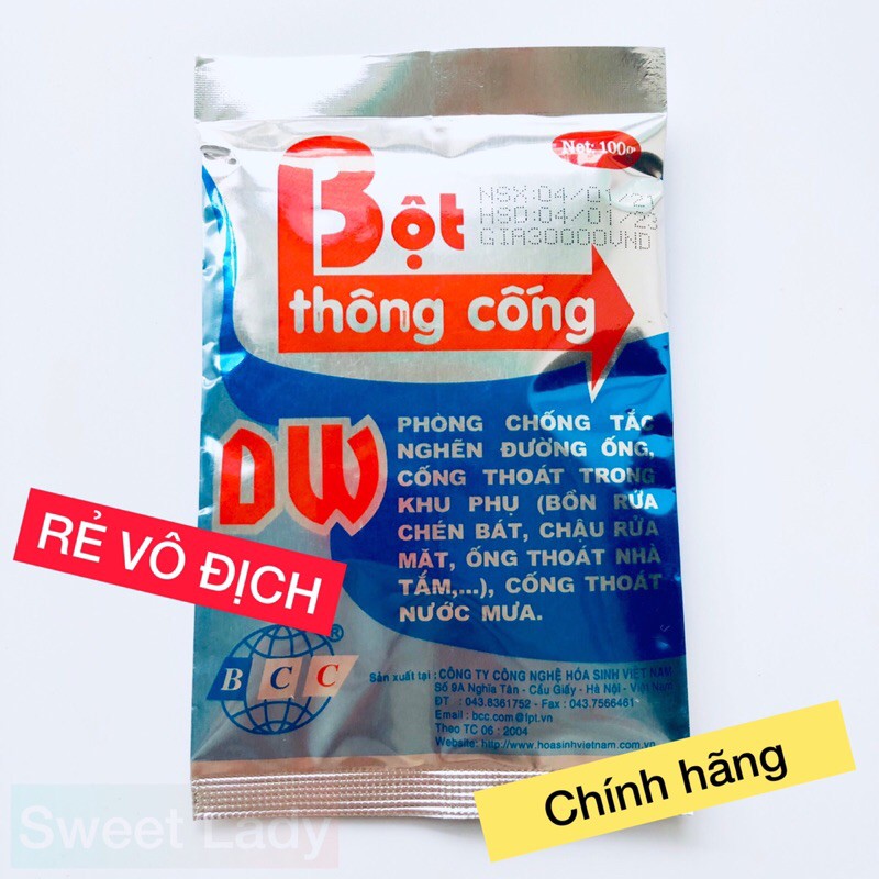 Bột Thông Tắc Cống Bồn Cầu CỰC MẠNH, Bồn Rửa Bát, Bồn Rửa Mặt, Đường Ống SIÊU TỐC Chính Hãng Công Ty DW