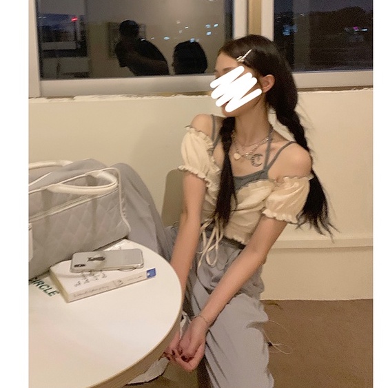 Xiaozhainv  Áo Croptop Trễ Vai Tay Ngắn Thời Trang Mùa Hè Cho Nữ