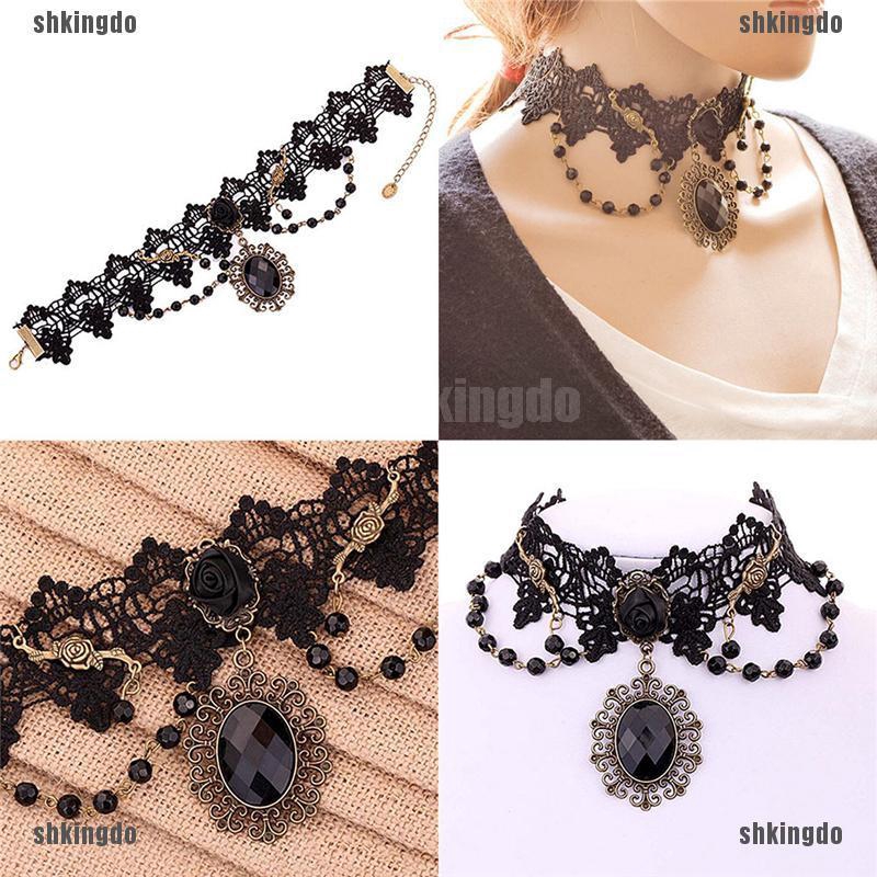 Vòng Cổ Choker Phối Ren Phong Cách Gothic