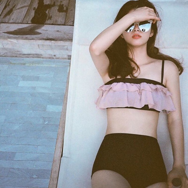 Bikini áo 2 dây bèo pha màu, quần cạp cao 0BKN.00032.HO.FS