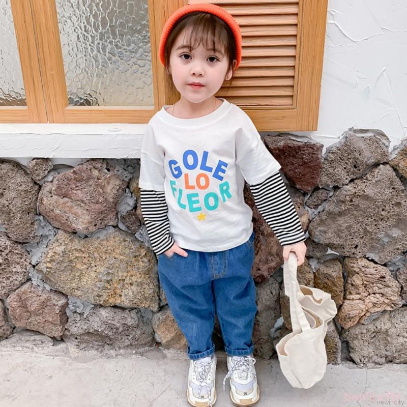 Áo thun tay dài kẻ sọc phối màu phong cách dễ thương cho trẻ em