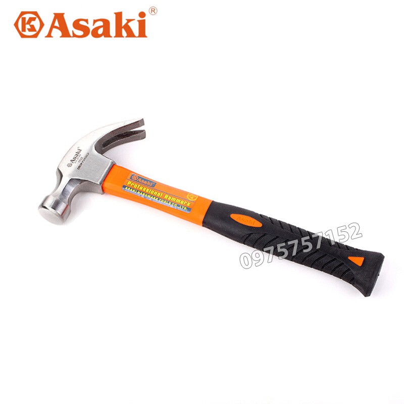 Búa nhổ đinh, búa đóng đinh đa năng Asaki AK-9545 8oz/ 380g, thép Carbon siêu cứng, tay nhựa TPR trợ lực, độ ổn định cao