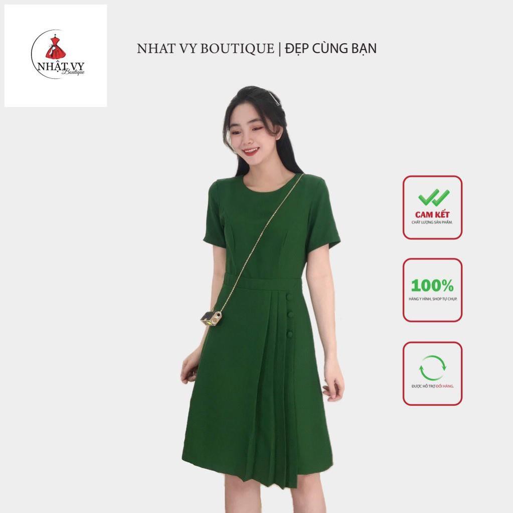 [Mã FAMALLT5 giảm 15% đơn 150k] Đầm công sở, đầm dáng ôm xếp ly tà phối nút bọc - NHATVY D1680