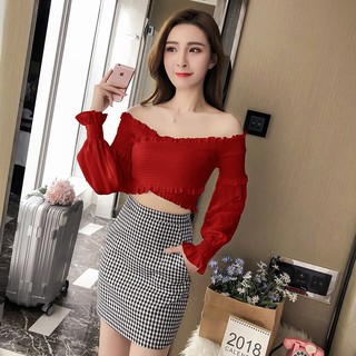 Áo kiểu trễ vai tay dài form ôm dịu dàng nữ tính
