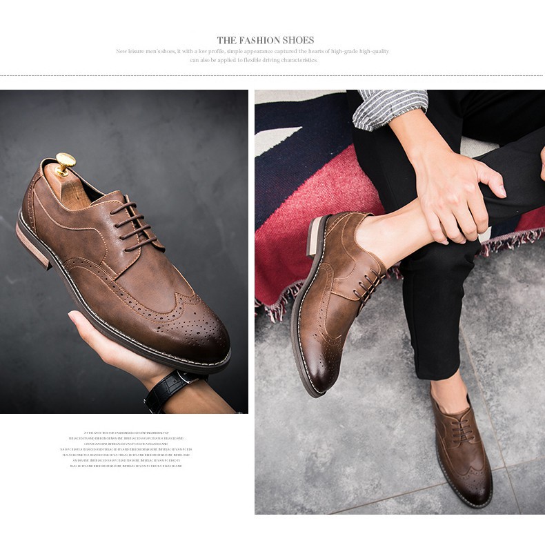 Fashionable low-lacing Oxford leather shoes for men