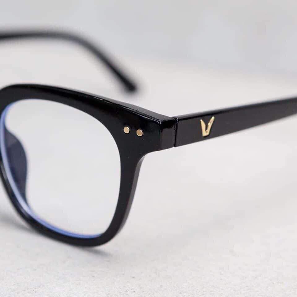 Kính cận nam nữ thời trang cao cấp chữ V, mắt kính không độ chống ánh sáng xanh phong cách Hàn Quốc LUMINA 046