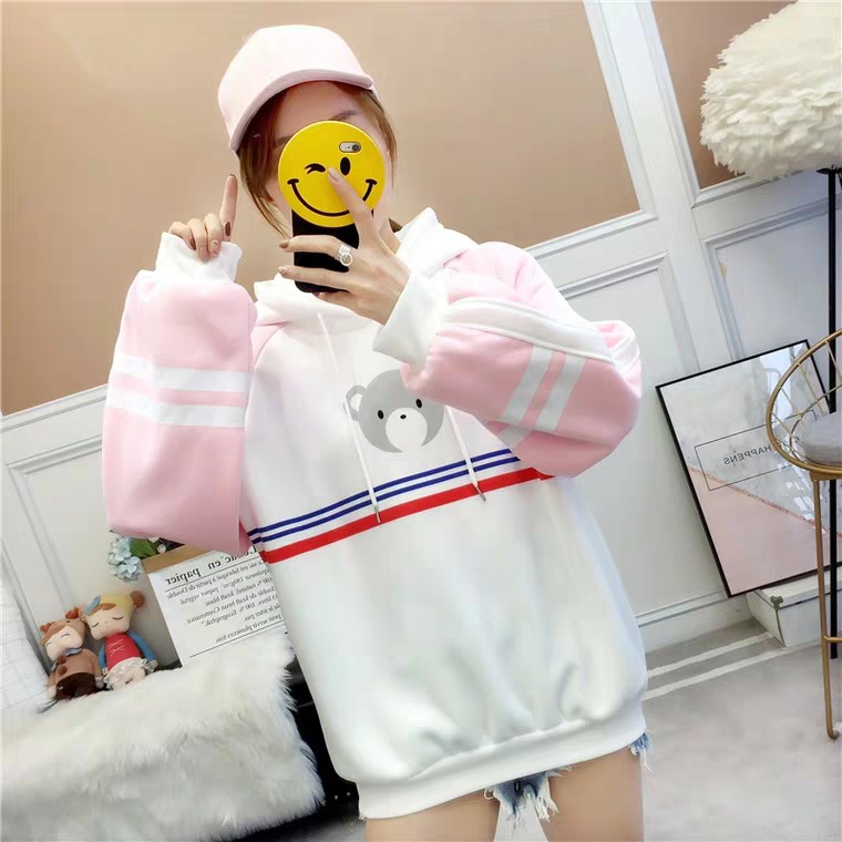 Áo Khoác Hoodie Nỉ Thời Trang Nữ 3 Sọc Mặt Gấu Cute❤️FREESHIP❤️ | BigBuy360 - bigbuy360.vn