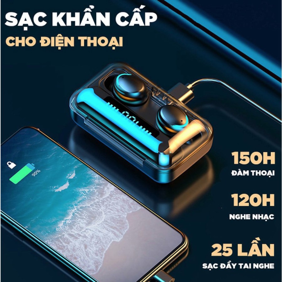 Tai Nghe Bluetooth Mini Không Dây F9 V5.0 Nhét Tai Chống Nước Chống Ồn Bass Trầm [BH 1 Đổi 1]