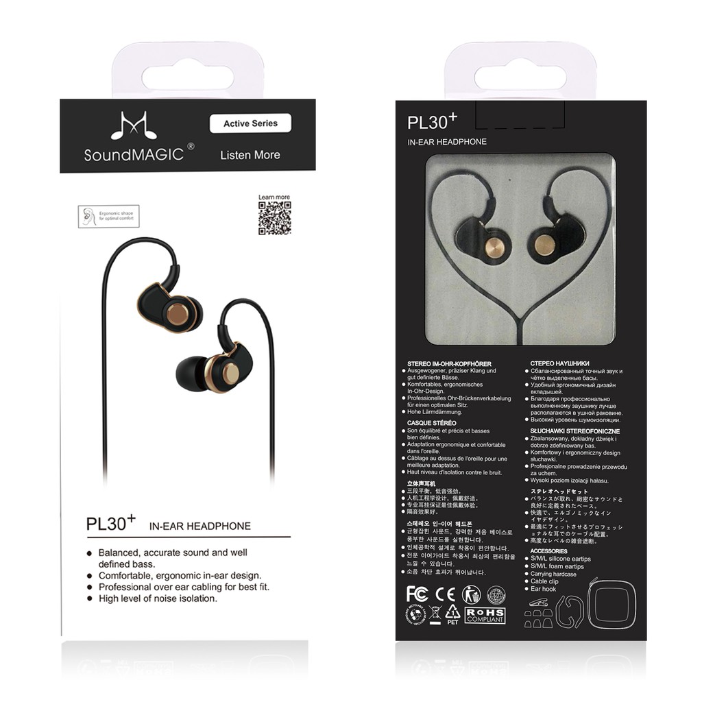 SoundMAGIC PL30+ Tai nghe thể thao vào tai Earphones Active Sport In-Ear Headphones - Black Gold
