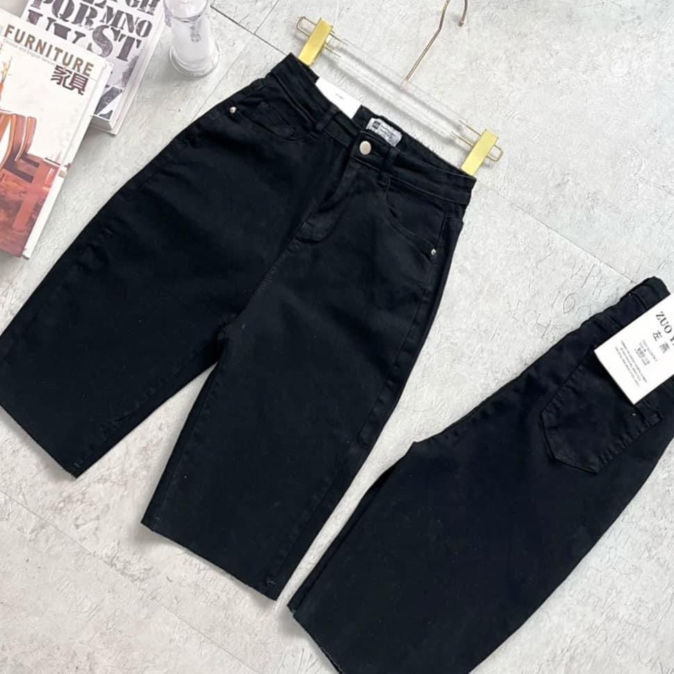 Quần Short jean bò nữ cạp cao màu đen basic dáng cực xinh