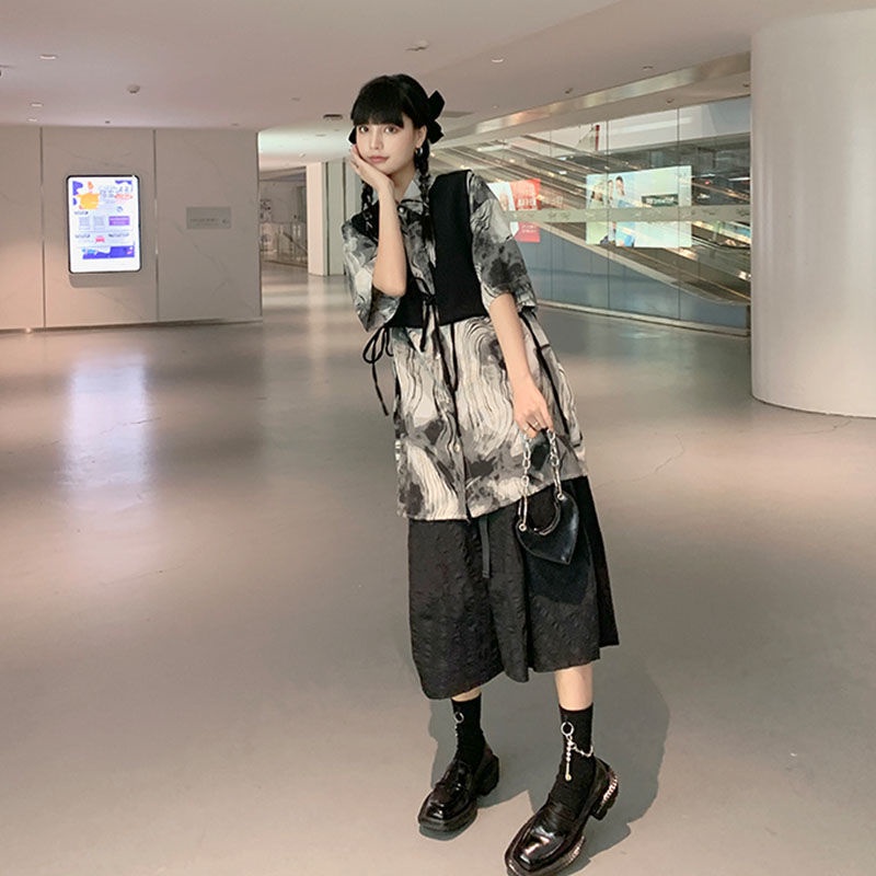 Áo Sơ Mi Ngắn Tay Nhuộm Màu Phong Cách Retro Thời Trang Mùa Hè Dễ Phối Đồ Dành Cho Nữ Mi