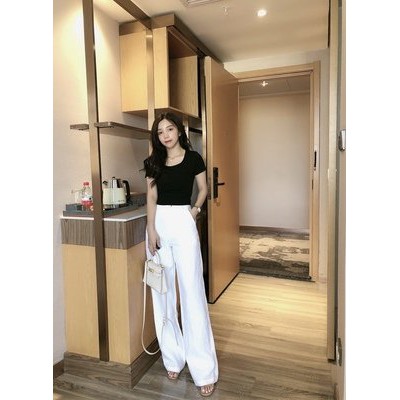 Quần đũi nữ dài ống rộng cạp chun co giãn siêu mát mẻ