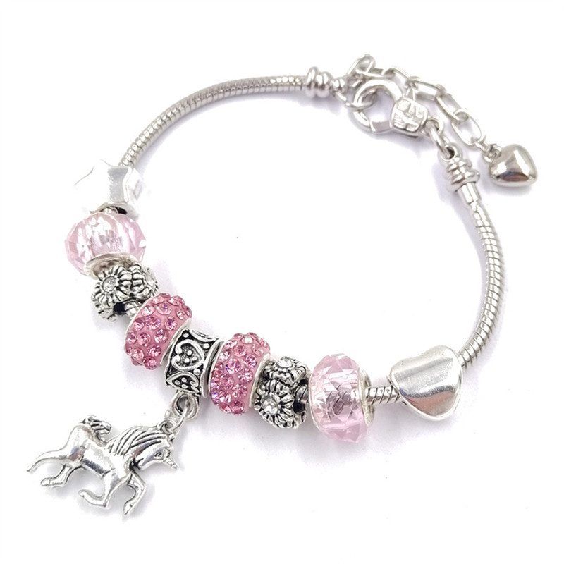 Pandora Vòng Tay Chuỗi Hạt Ngọc Trai Mặt Hình Kỳ Lân / Chân Mèo Xinh Xắn Cho Bé Gái